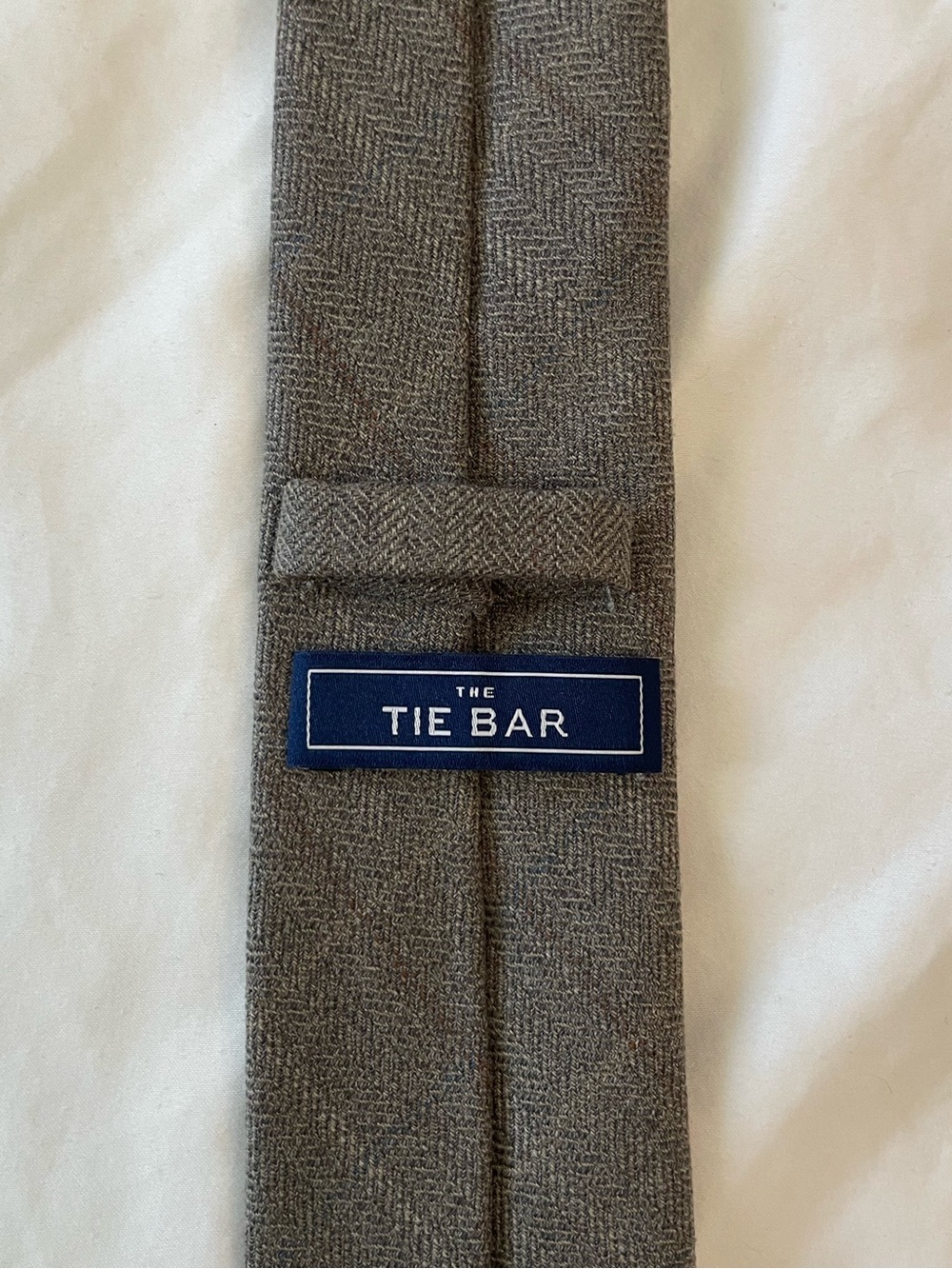 The Tie Bar Taupe Herringbone Wool Tie - Picture 2 of 7